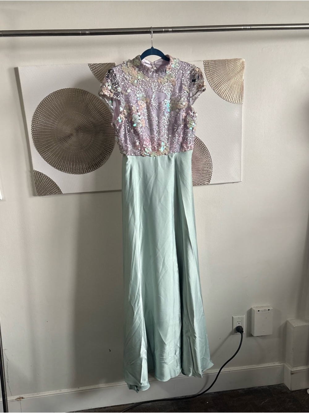 le chateau Lavender Sequin Bodice with Mint Skirt Evening Gown
